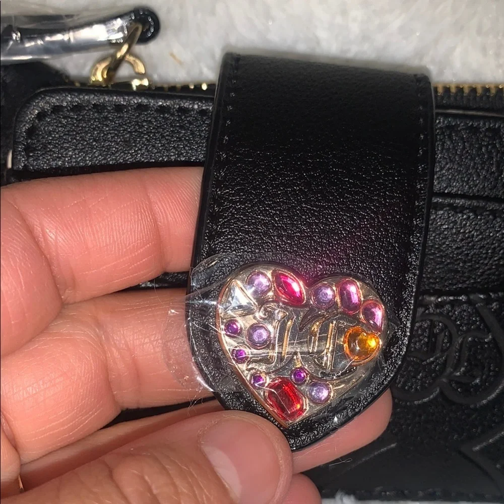 Juicy Couture Black Card Holder with Crystal Heart